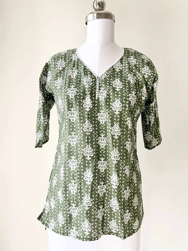 Green printed short kurti