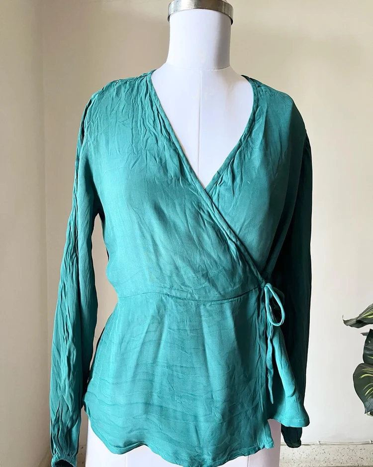 Teal wrap peplum top 
