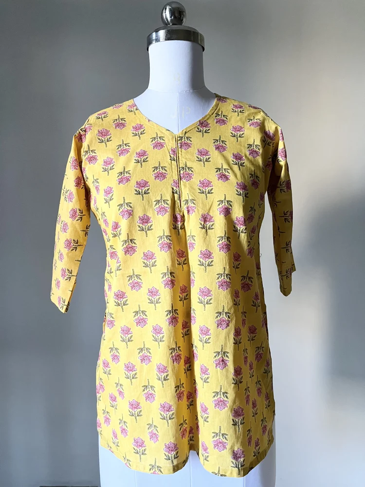 Pure cotton yellow kurti 