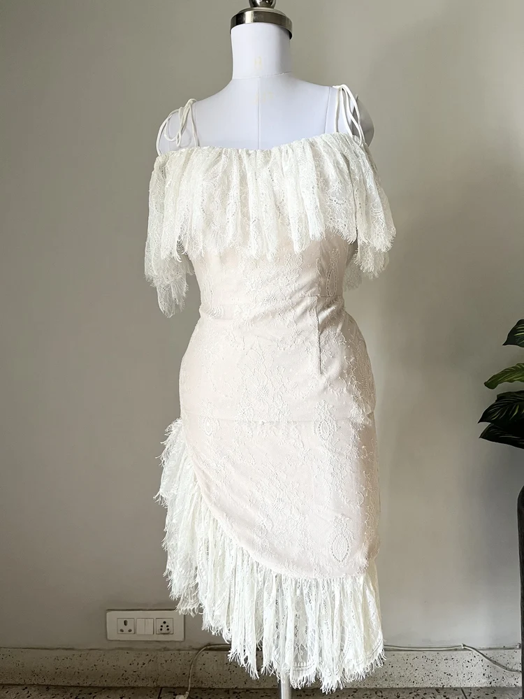 Baby pink frill cold shoulder dress