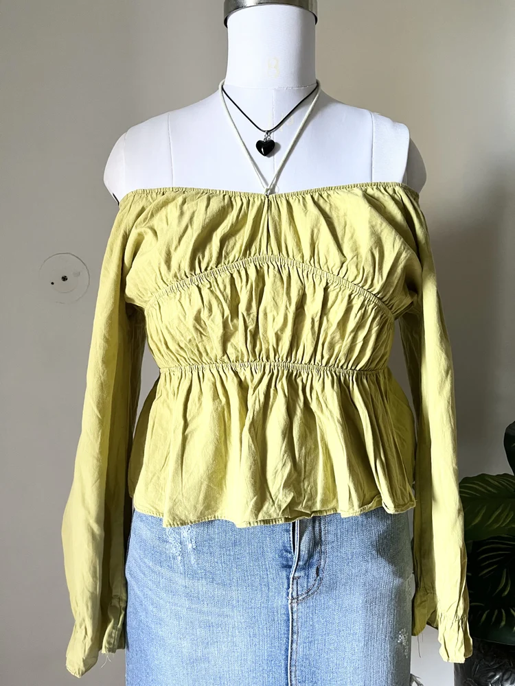 Green Shirred top