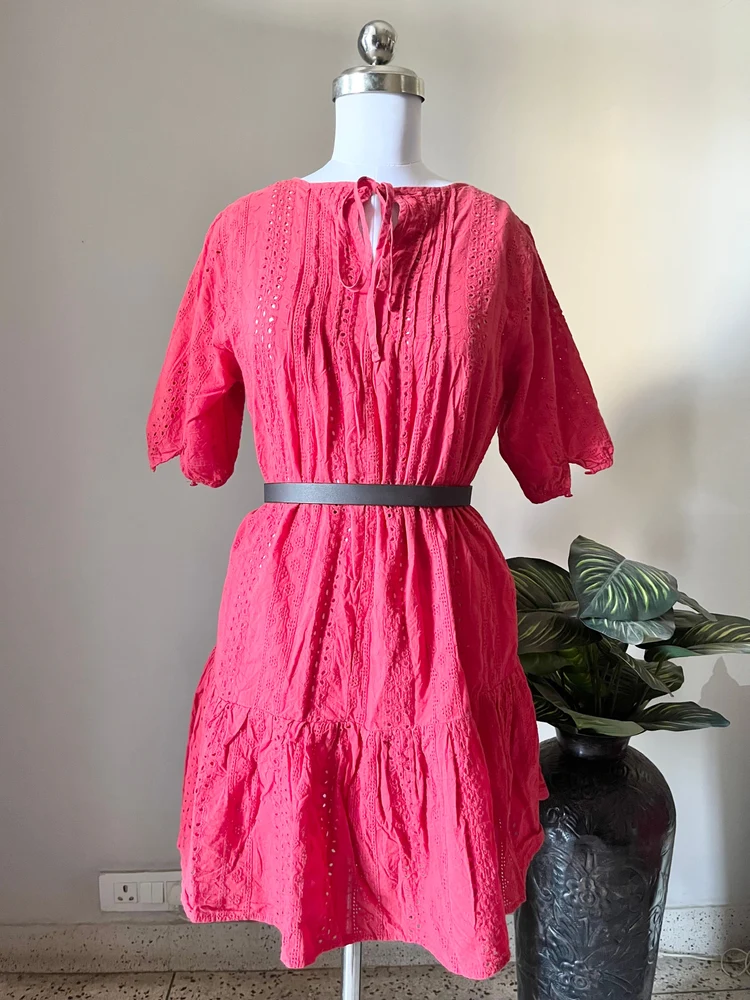 Red schiffli dress