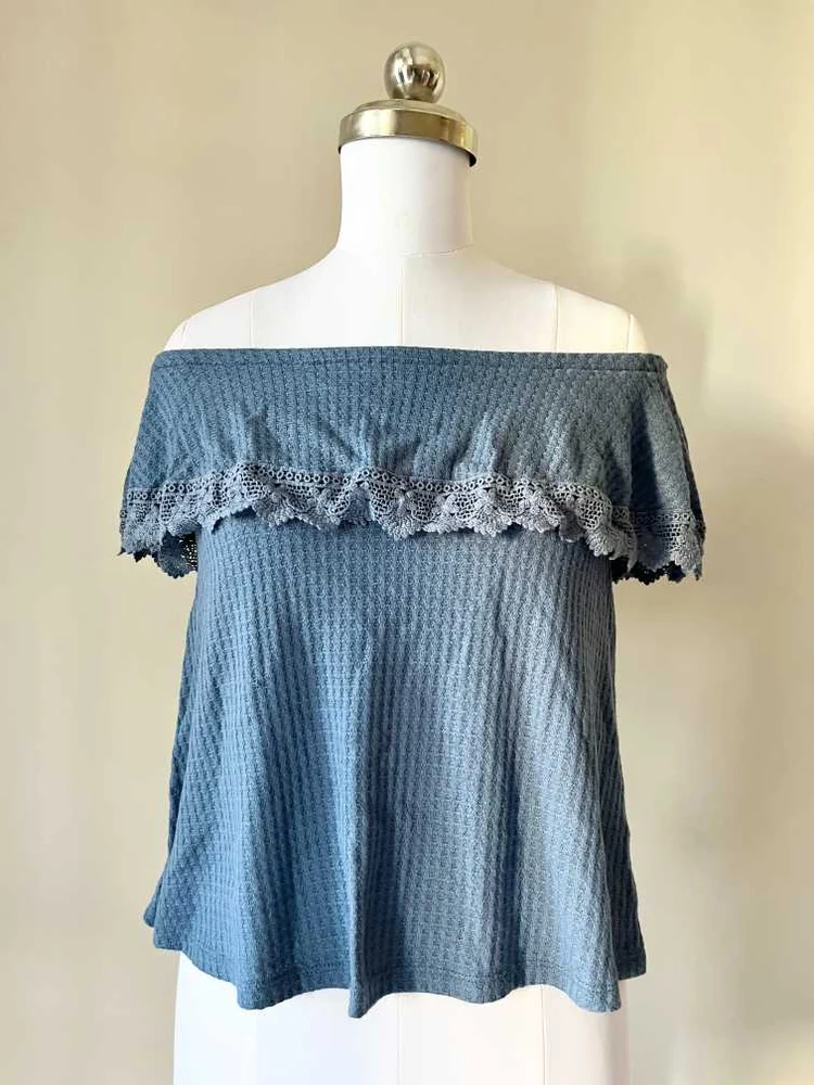 Blue off-shoulder lace top 