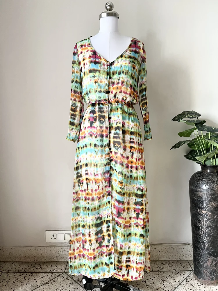 Multicolored Semi-Sheer maxi dress 