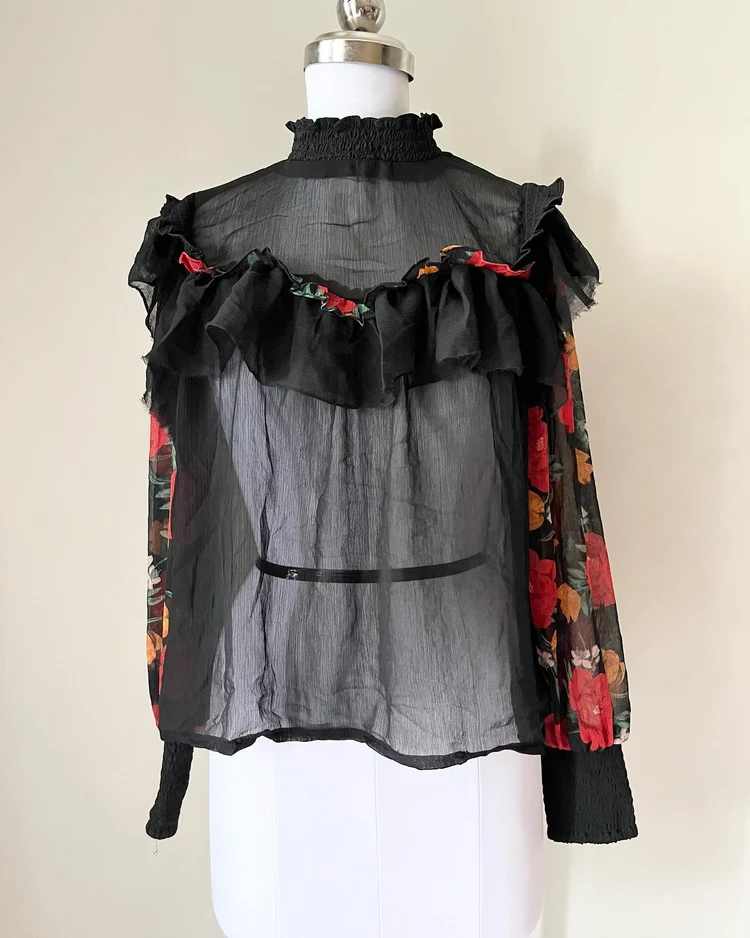 Floral soft sheer shirt style top 