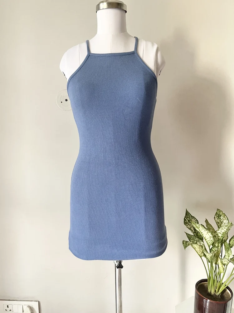 Halter neck blue bodycon dress