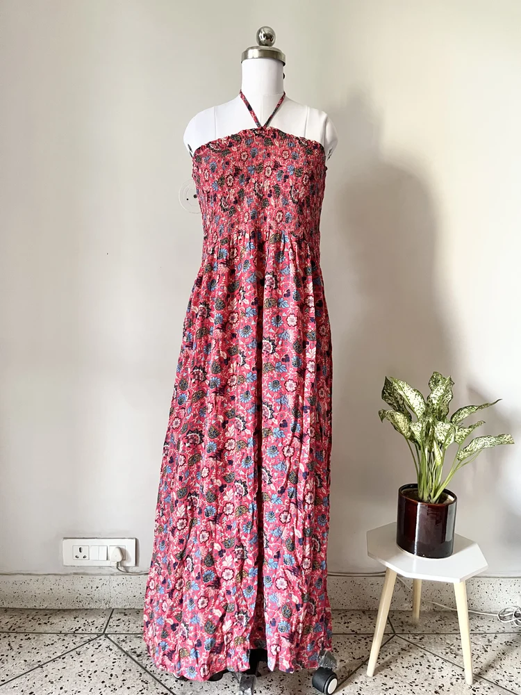Printed tube tie-up maxi dress