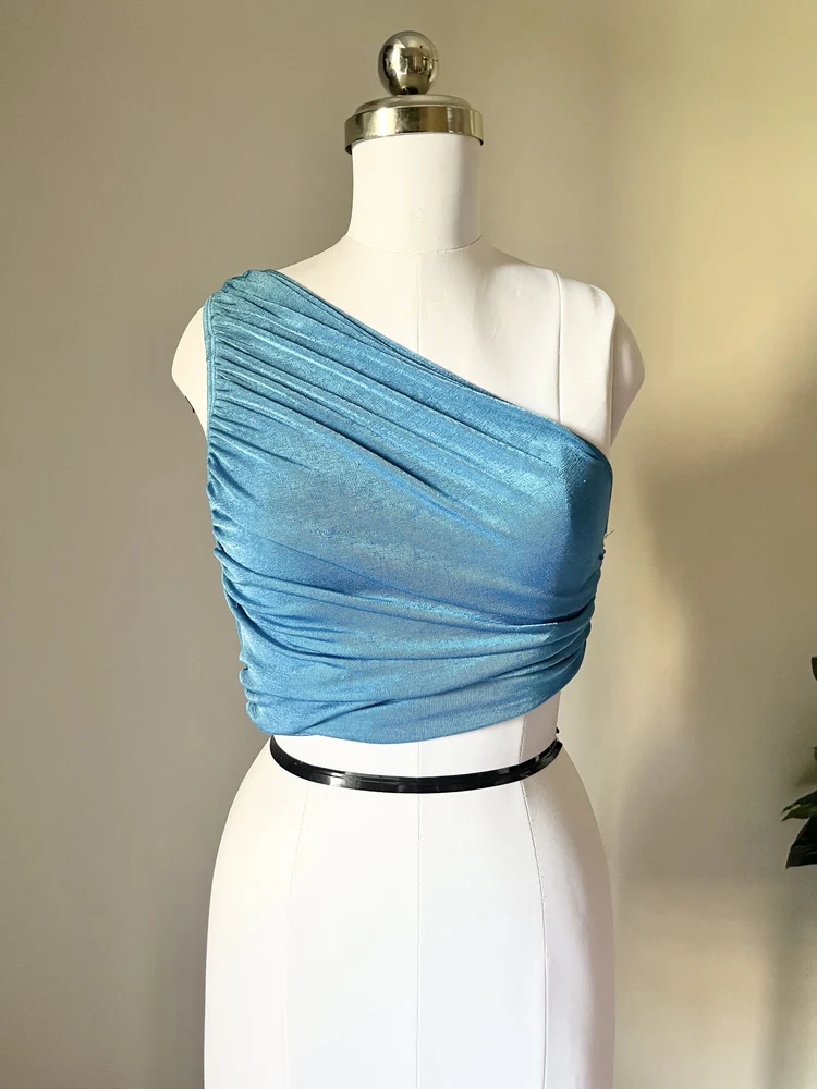 One-shoulder shimmer top