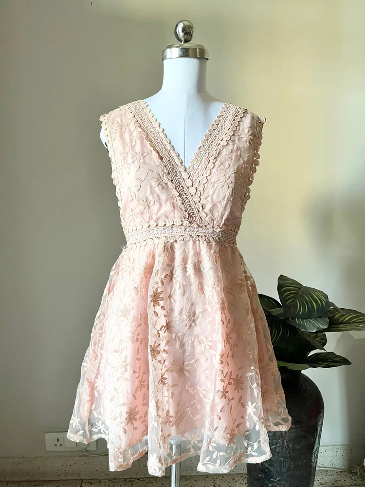flower net Peach dress