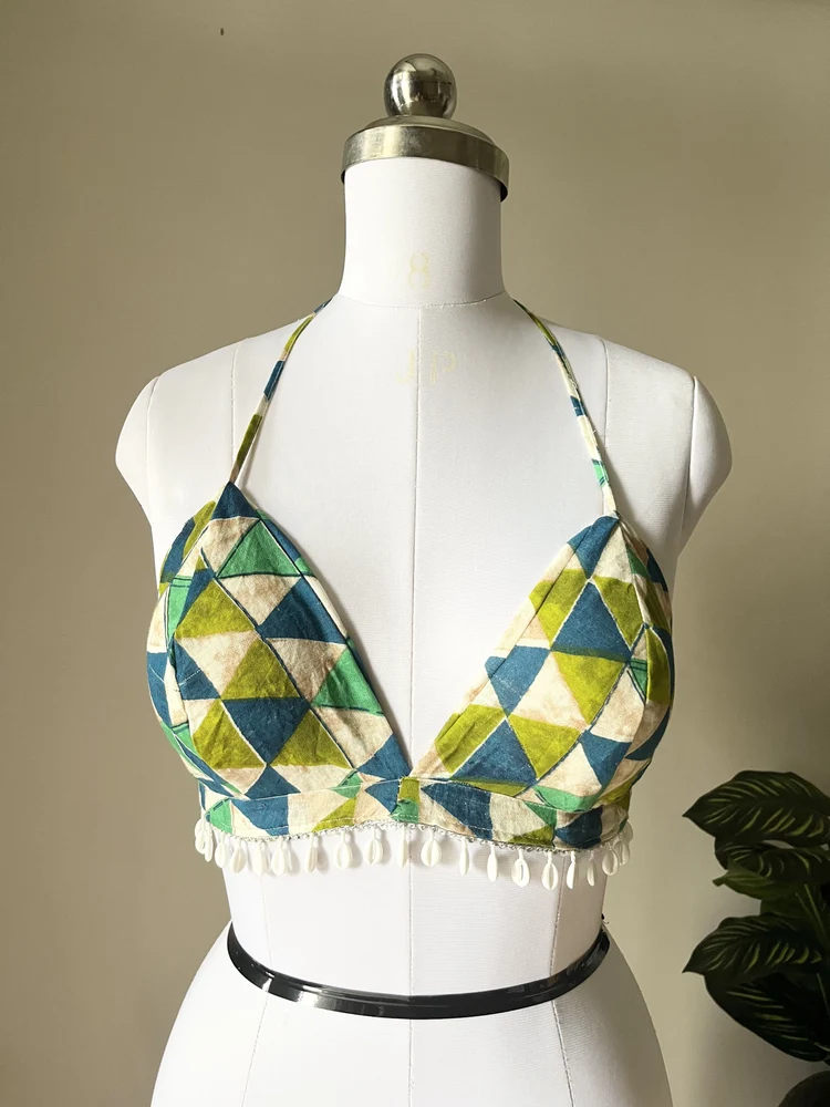 Aztec print halter-neck brallet top 