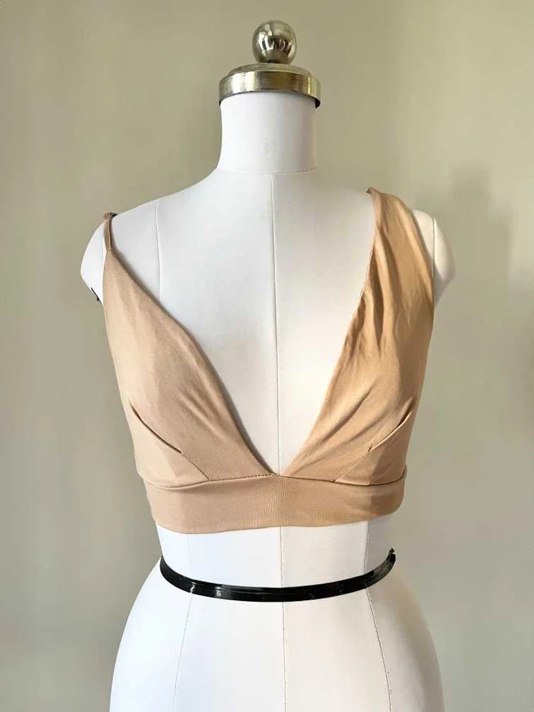 Beige plunge neck top