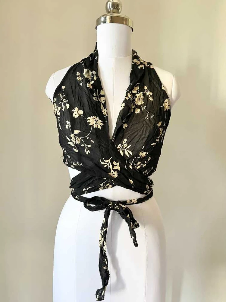 Black floral shirt style top