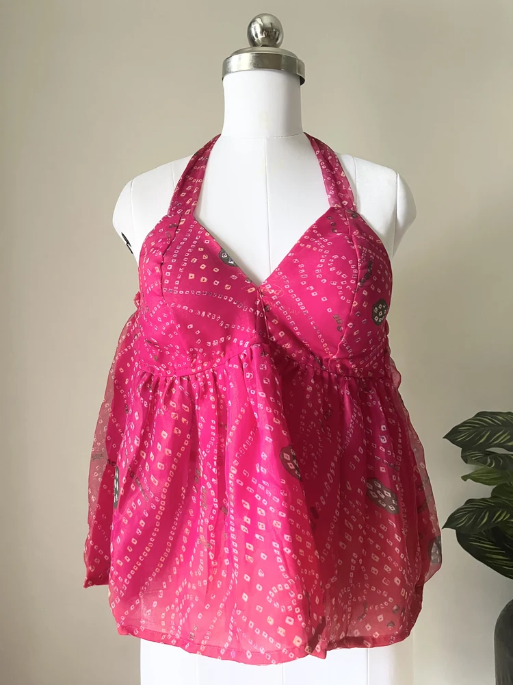Pink batik print halter top