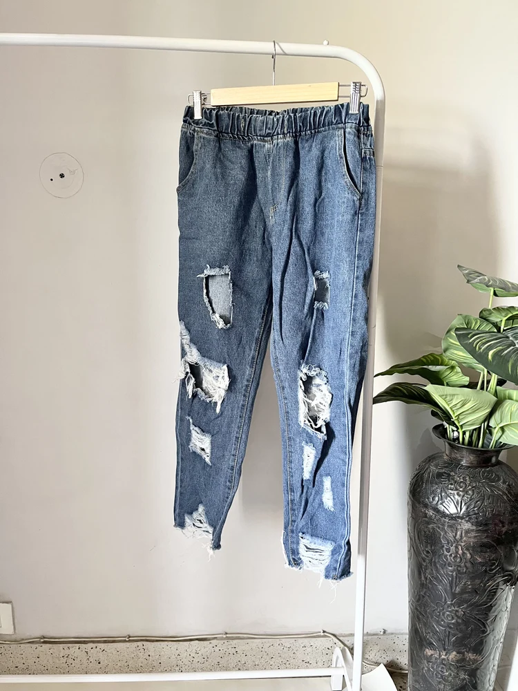 Blue ripped Straight fit Jeans