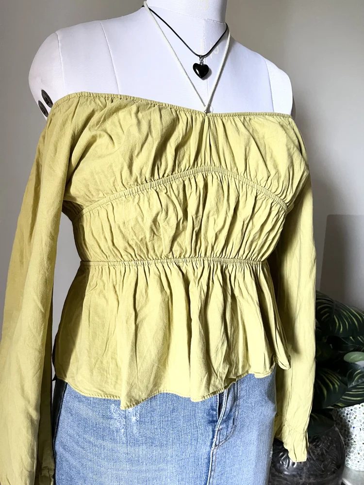 Green Shirred top