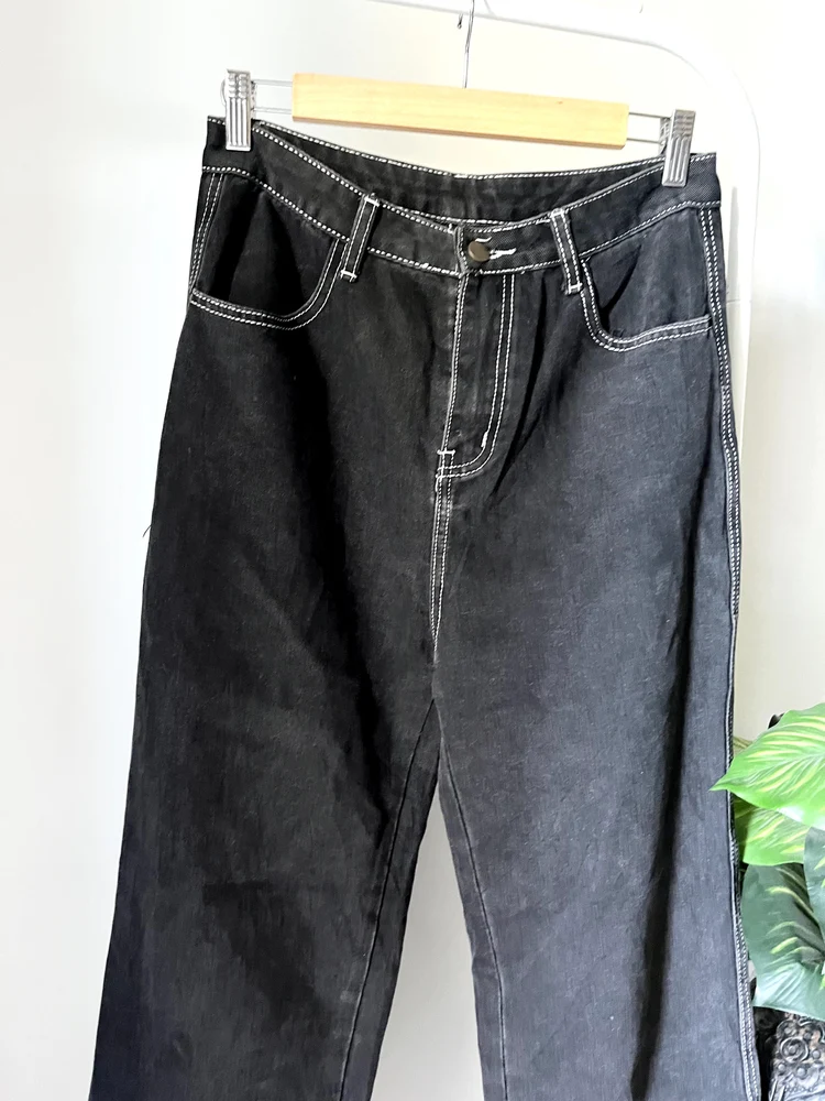 Black contrast highwaist denim 