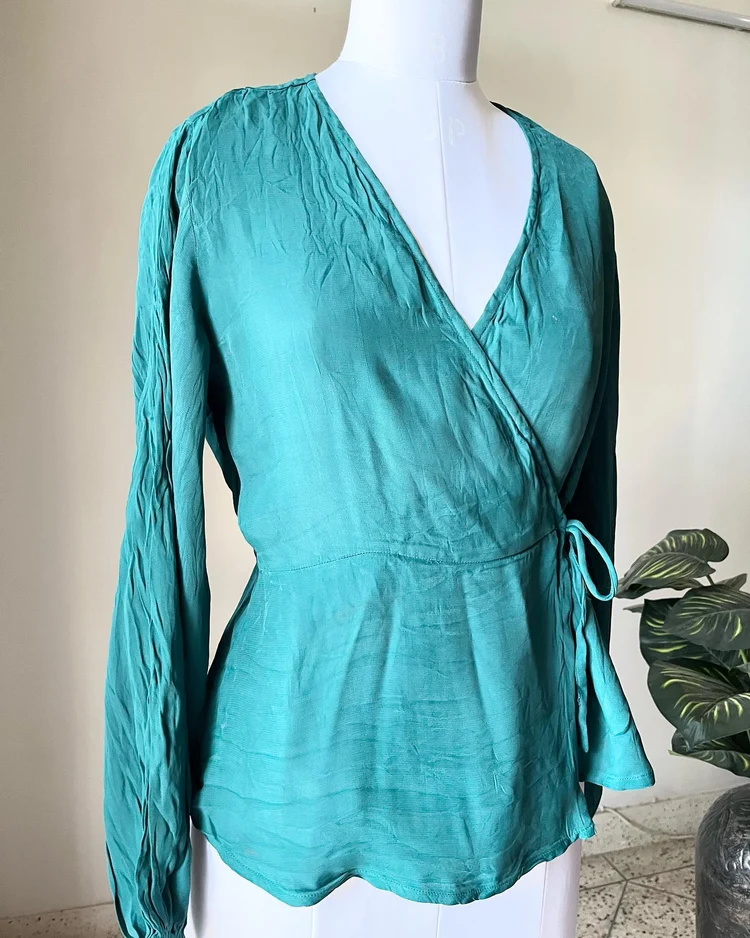 Teal wrap peplum top 