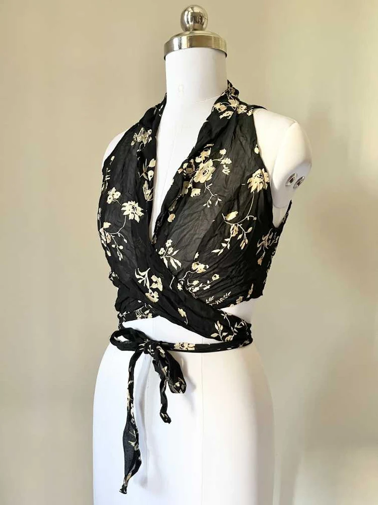 Black floral shirt style top