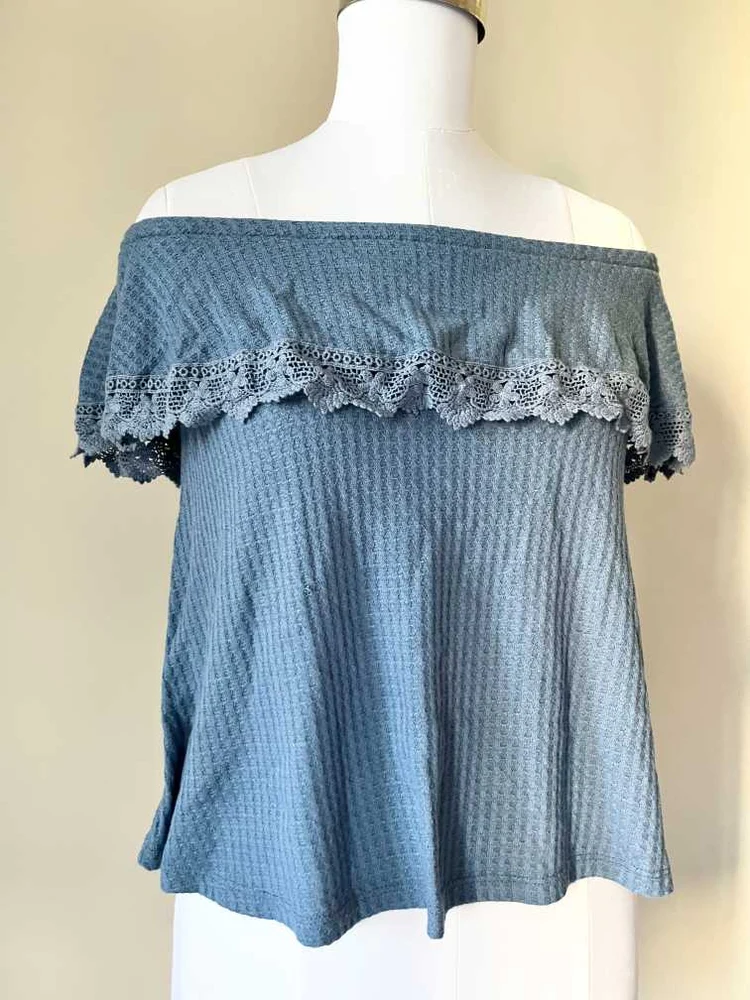 Blue off-shoulder lace top 