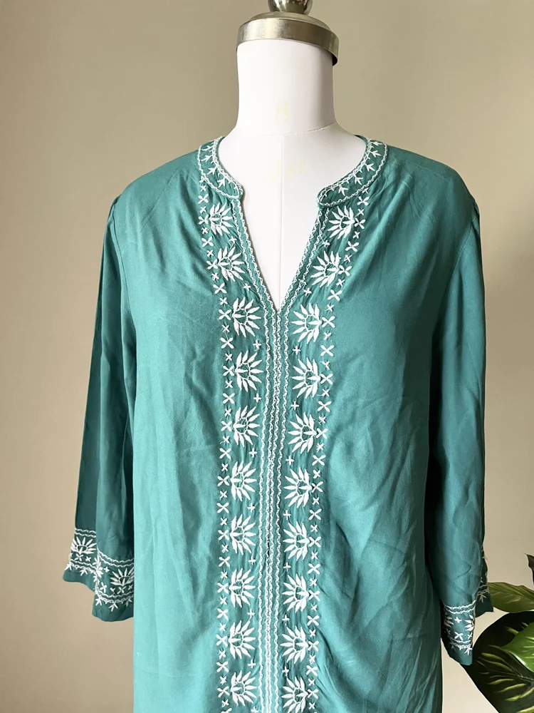 Greem embriodery short kurti