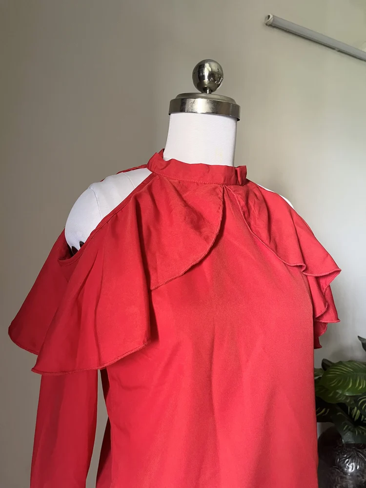 Red cold-shoulder top