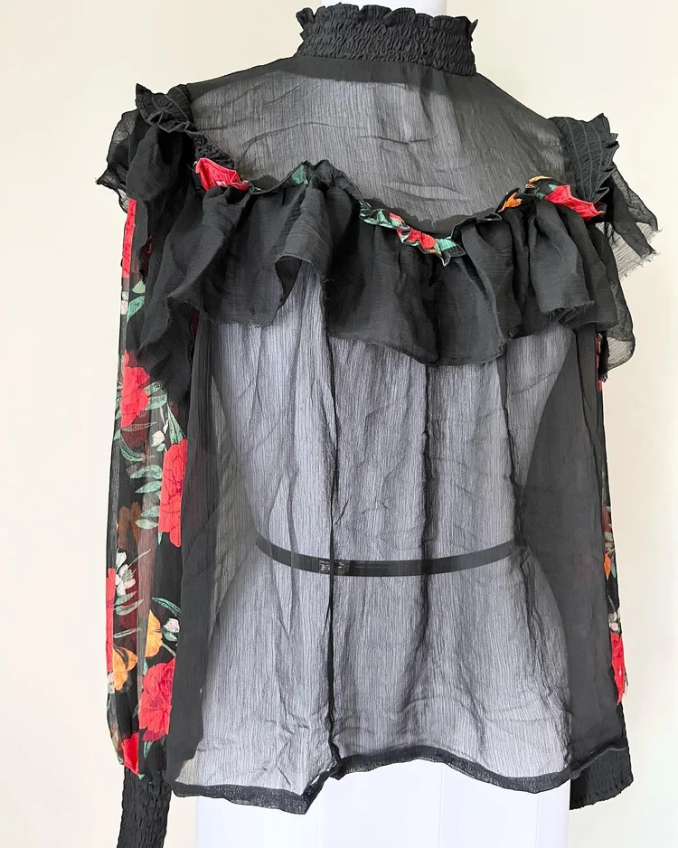 Floral soft sheer shirt style top 