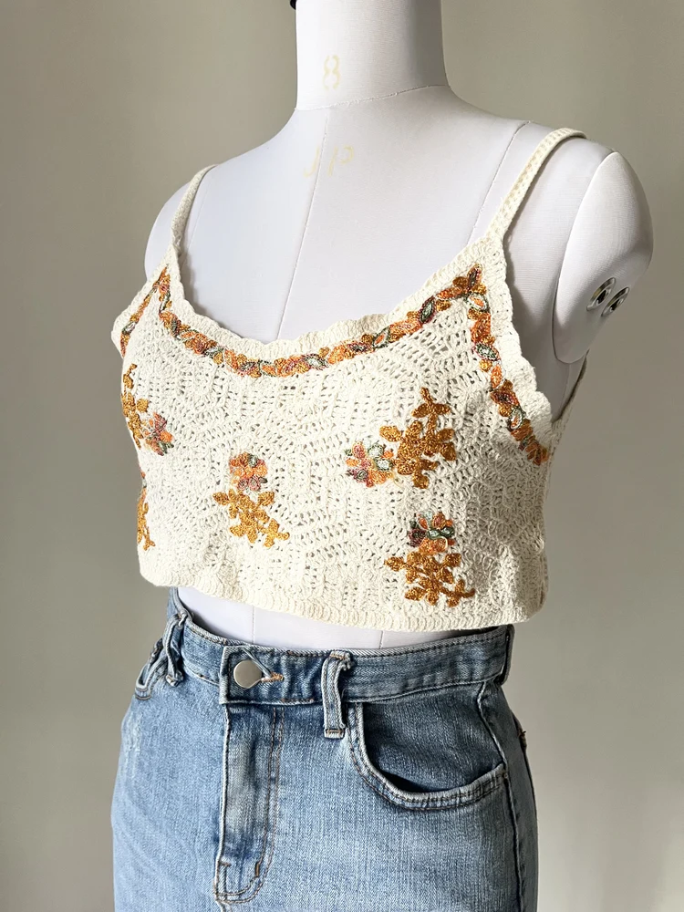 Beige floral crochet top 