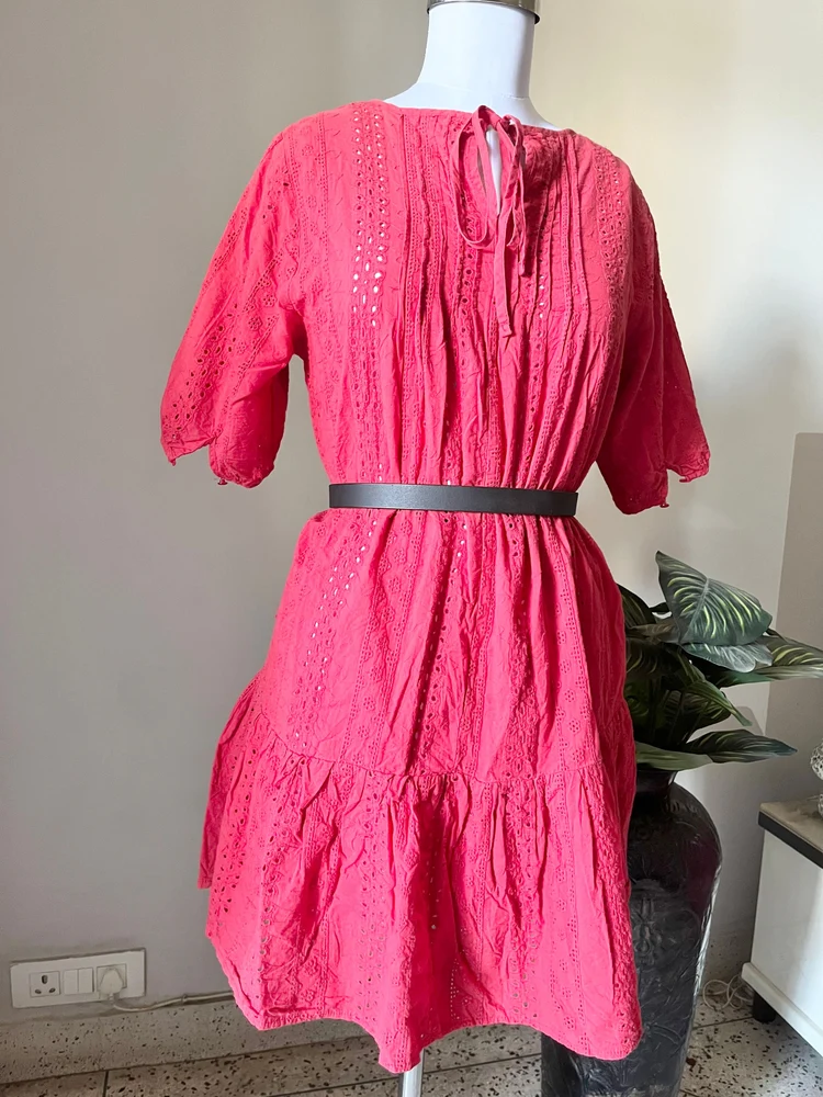 Red schiffli dress