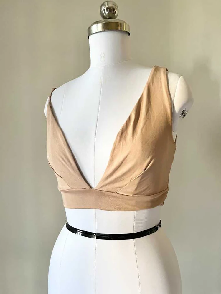 Beige plunge neck top