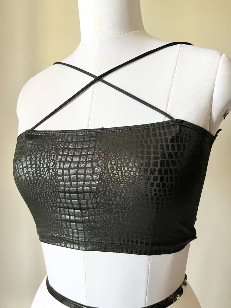 Criss-cross black soft pu top