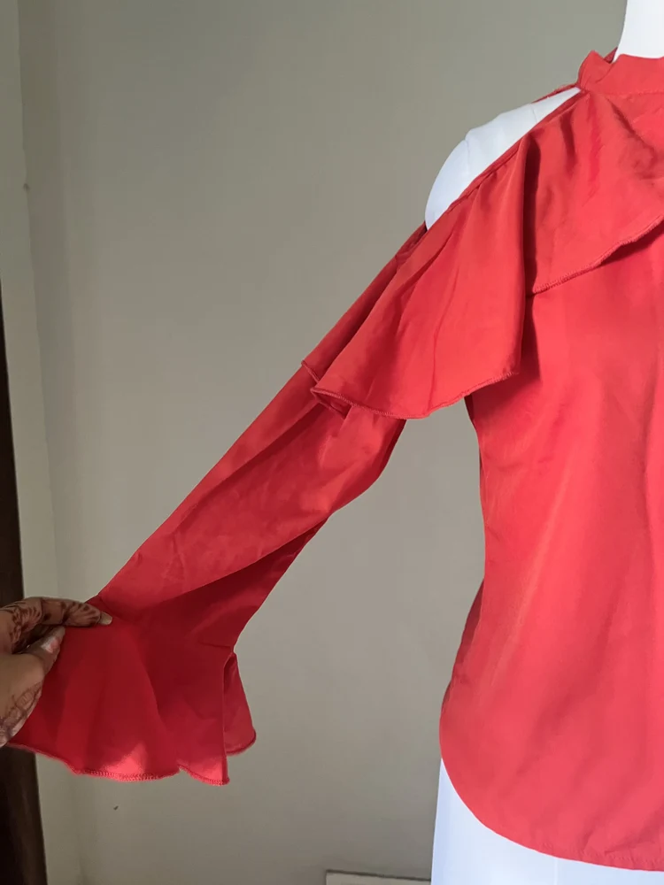 Red cold-shoulder top