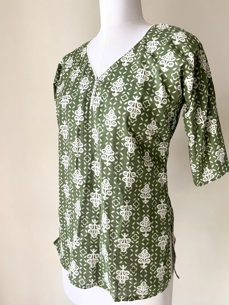 Green printed short kurti