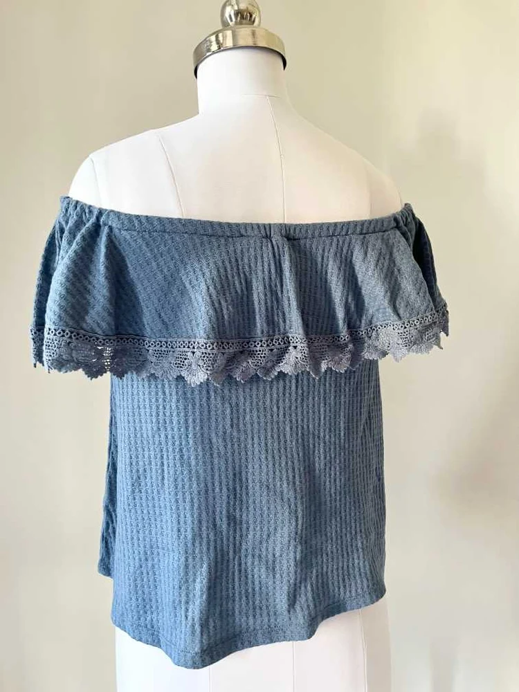 Blue off-shoulder lace top 