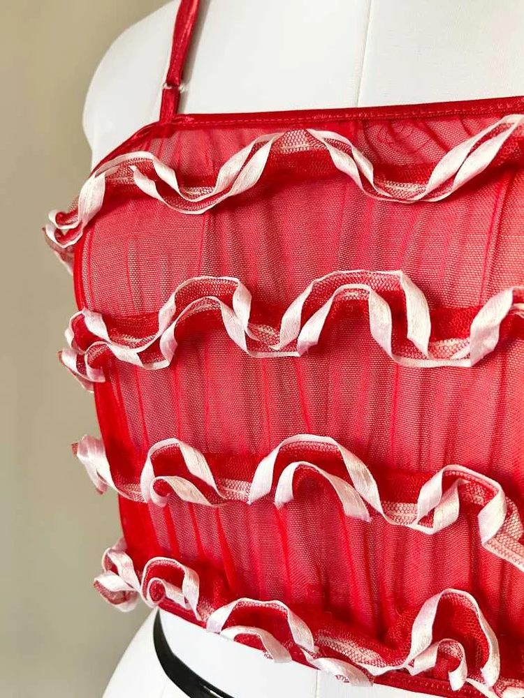 Red frill sheer top