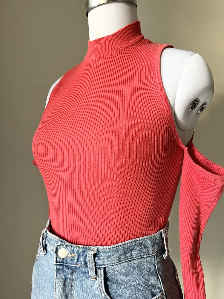 Hot red cold shoulder top 