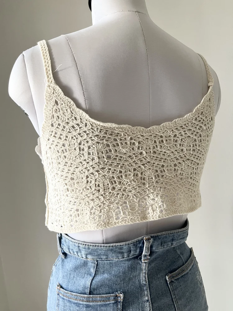 Beige floral crochet top 
