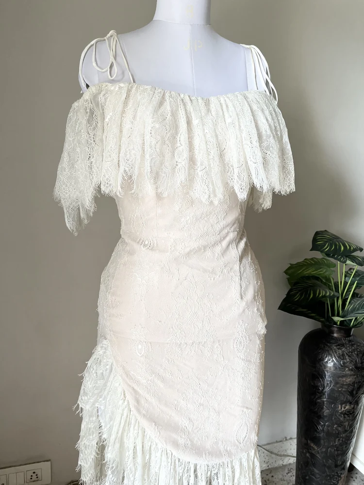 Baby pink frill cold shoulder dress