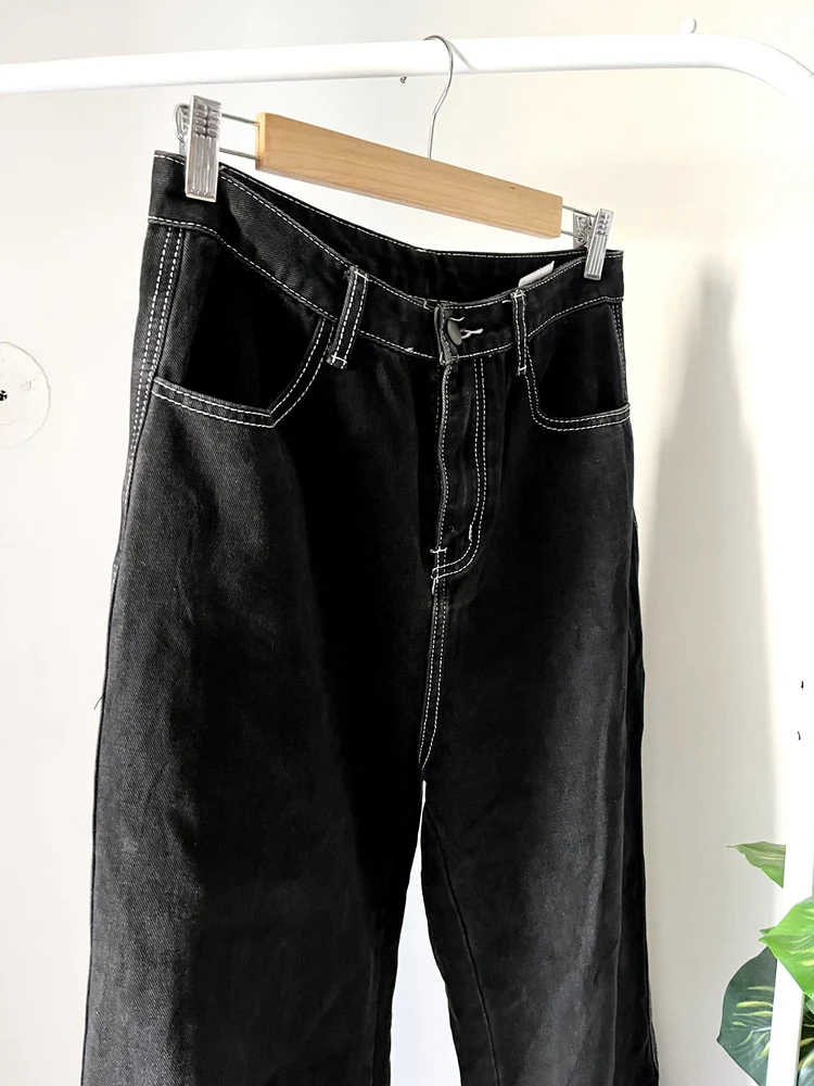 Black contrast highwaist denim 