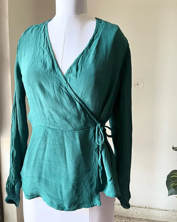 Teal wrap peplum top 