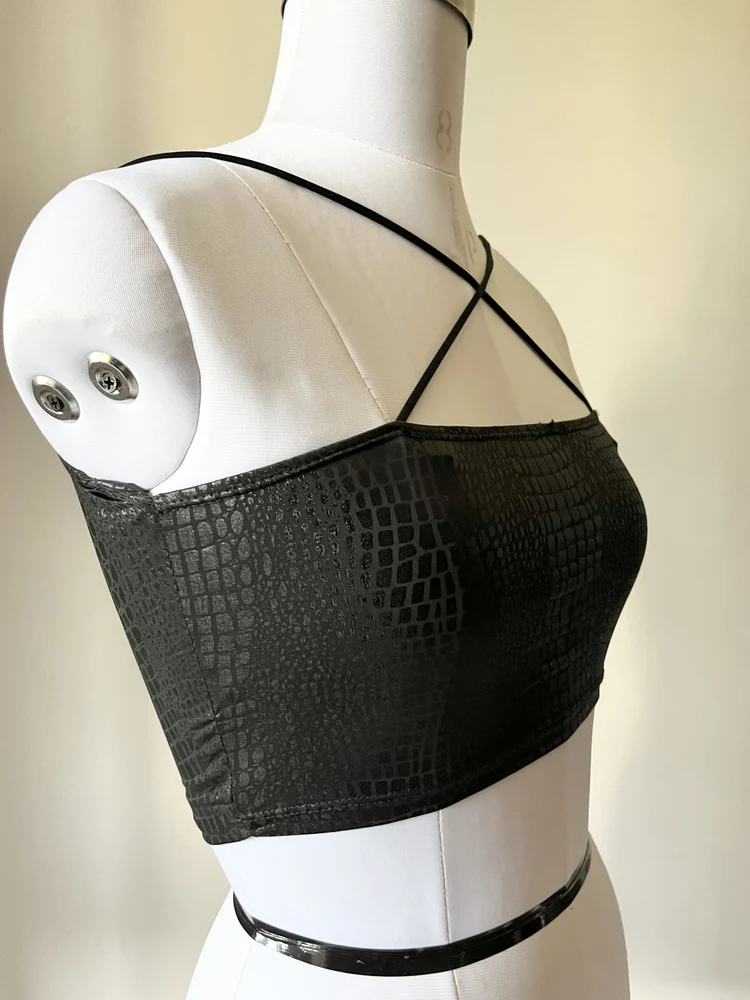 Criss-cross black soft pu top