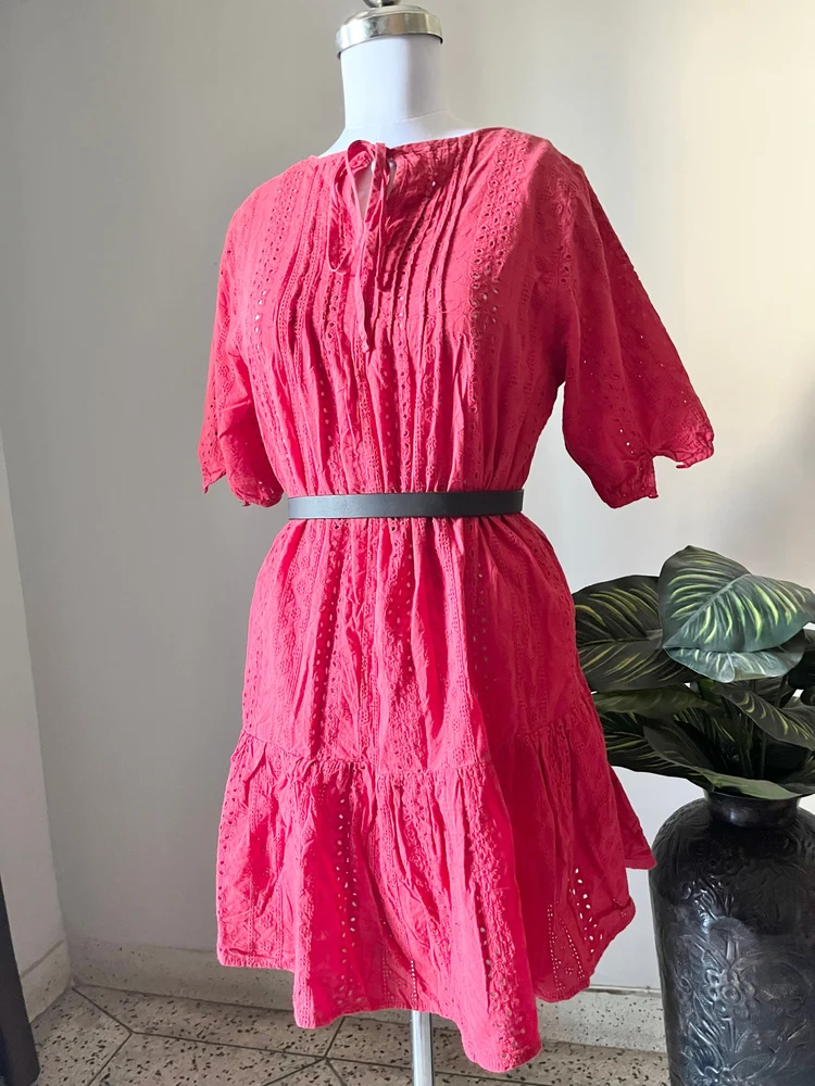 Red schiffli dress