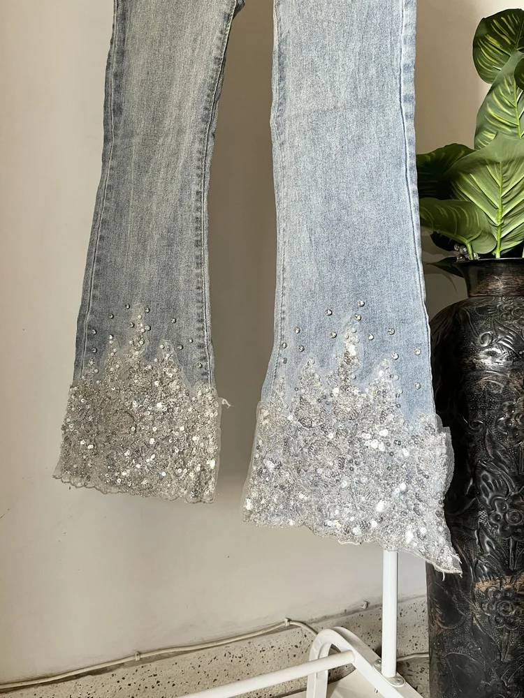 Blue bell bottom embroidery Jeans 