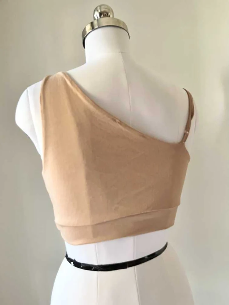 Beige plunge neck top