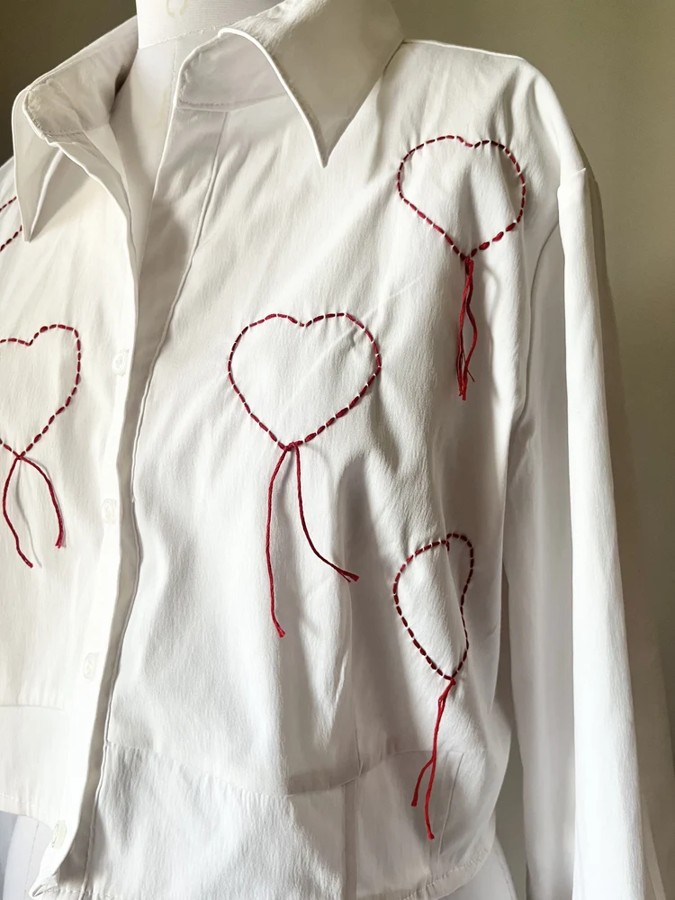 Hand Embroidered heart shirt 