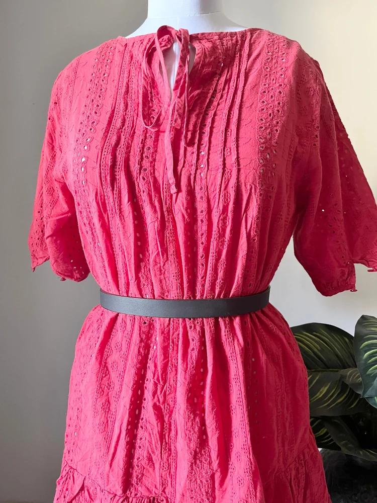 Red schiffli dress