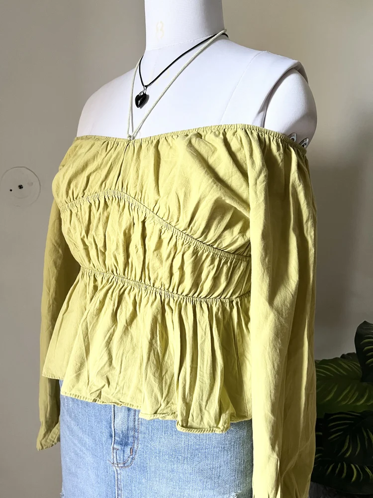 Green Shirred top