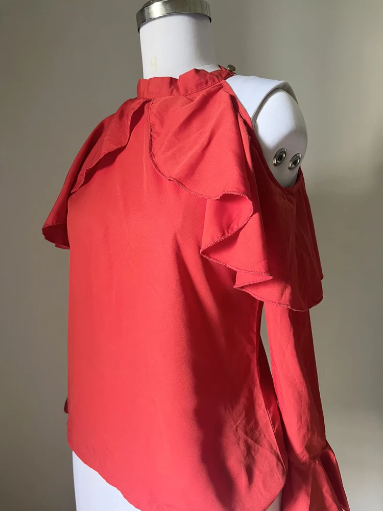 Red cold-shoulder top