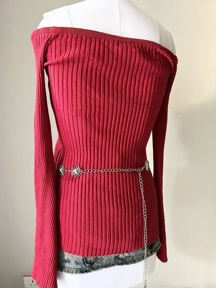 Red off-shoulder top 