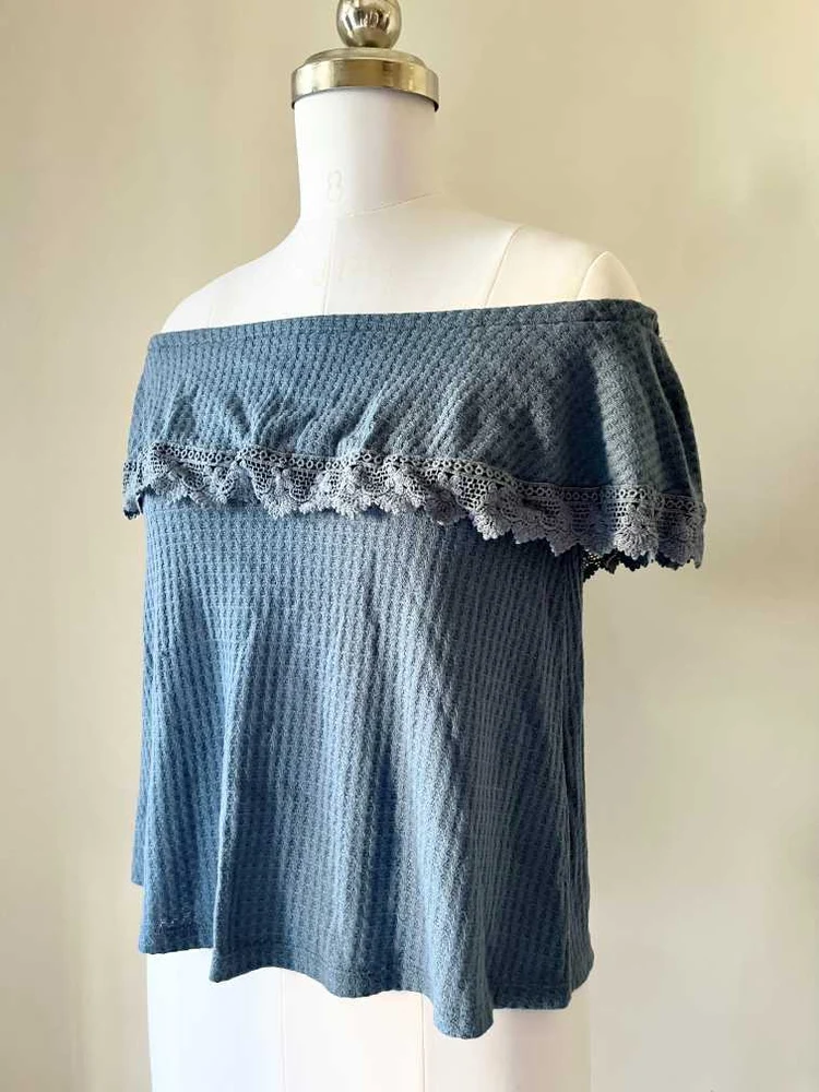 Blue off-shoulder lace top 