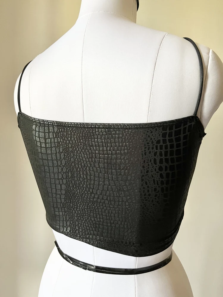 Criss-cross black soft pu top